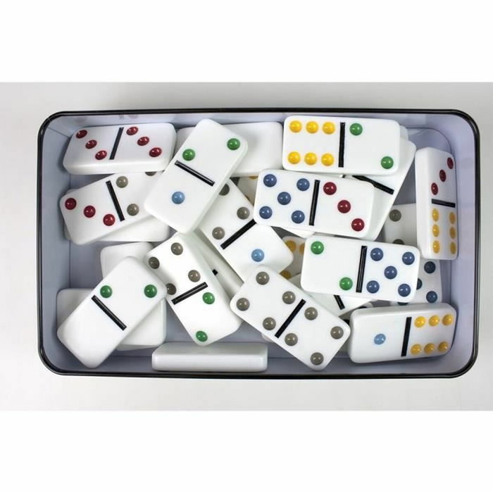 Tactic Jeu de dominos Double 6 en boîte métal bleu