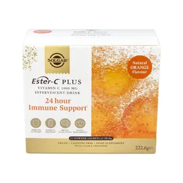 Solgar - Poudre Effervescente Ester-C Plus Vitamine C 1000 mg avec Zinc - 21 Sachets - Soutien Immunitaire, Énergie - pH Neutre, Arôme Orange Naturel - Sans Gluten, Végétalien