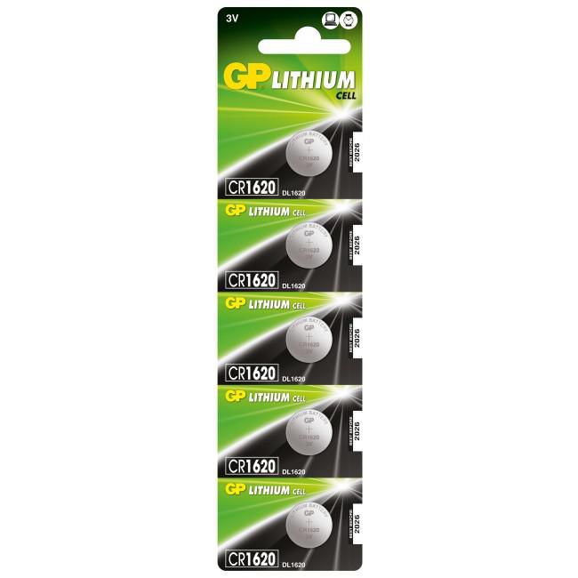 GP Batteries - Piles bouton lithium CR1620, Lot de 5, 10 ans de durée de conservation, Pour calculatrices, jouets et systèmes d'entrée sans clé GP Batteries - Piles bouton lithium CR1620, Lot de 5, 10 ans de durée de conservation, Pour calculatrices, jouets et systèmes d'entrée sans clé