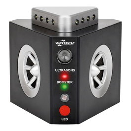 Weitech Répulsif ultrasonique 3 en 1 anti-rongeurs, 300 m², 2 haut-parleurs 240°, 11 x 9,5 x 9,5 cm
