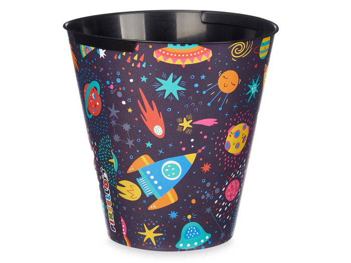 Pincello Papier Peint Corbeille Plastique Ronde Motif Espace 27x28x27 cm 10 L (Set de 24)