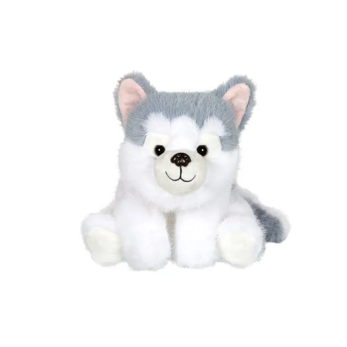 Gipsy Toys Peluche Chien Husky Floppy Choopy 22 cm - Texture Poil Long et Court Réaliste - Gris et Blanc