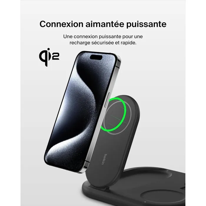 Belkin Socle de Recharge 3-en-1 Qi2 Noir - Chargeur sans fil pour smartphone, montres intelligentes et écouteurs Belkin Socle de Recharge 3-en-1 Qi2 Noir - Chargeur sans fil pour smartphone, montres intelligentes et écouteurs