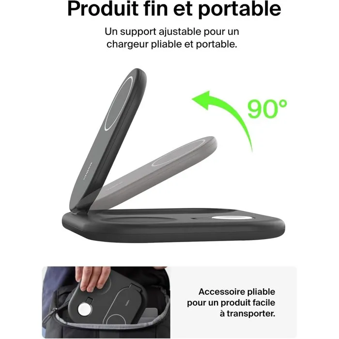 Belkin Socle de Recharge 3-en-1 Qi2 Noir - Chargeur sans fil pour smartphone, montres intelligentes et écouteurs Belkin Socle de Recharge 3-en-1 Qi2 Noir - Chargeur sans fil pour smartphone, montres intelligentes et écouteurs