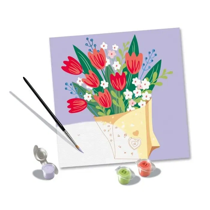 Ravensburger 25518 - Kit Peinture par Numéros Adulte 'Bouquet de Tulipes' 20x20 cm, Loisir Créatif et Détente, Dès 12 ans