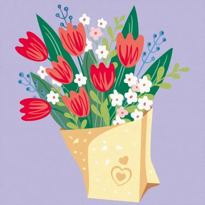 Ravensburger 25518 - Kit Peinture par Numéros Adulte 'Bouquet de Tulipes' 20x20 cm, Loisir Créatif et Détente, Dès 12 ans