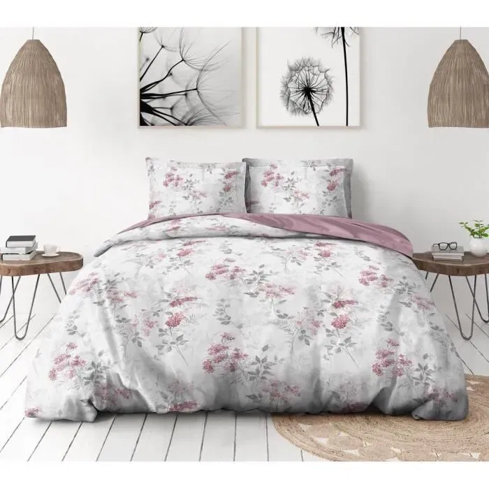 Home Linge Passion - Parure de couette 240x260 cm Pompadour : Housse de couette + 2 taies d'oreiller 65x65 cm - 100% Coton 57 Fils