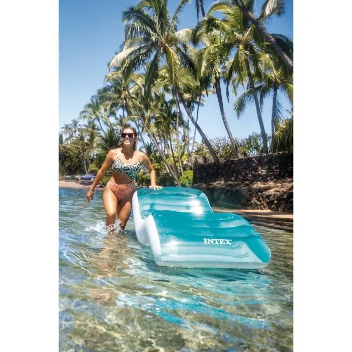Intex - Matelas gonflable chaise longue asymétrique, bleu océan - 191 x 99 cm - Avec porte-gobelet et coussin de confort pour piscine ou jardin