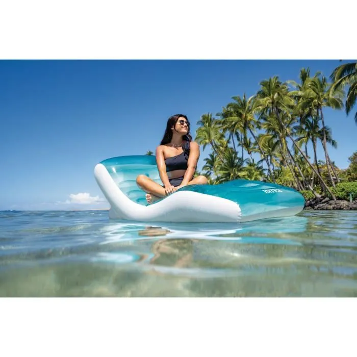 Intex - Matelas gonflable chaise longue asymétrique, bleu océan - 191 x 99 cm - Avec porte-gobelet et coussin de confort pour piscine ou jardin