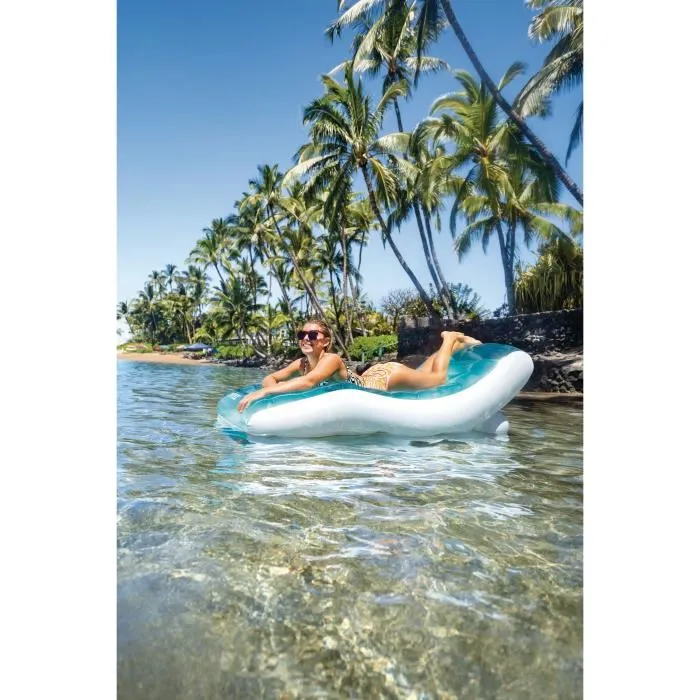 Intex - Matelas gonflable chaise longue asymétrique, bleu océan - 191 x 99 cm - Avec porte-gobelet et coussin de confort pour piscine ou jardin
