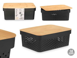 KINVARA Lot de 6 Boîtes Multi-usages Perforées avec Couvercle en Bambou, Noir et Marron