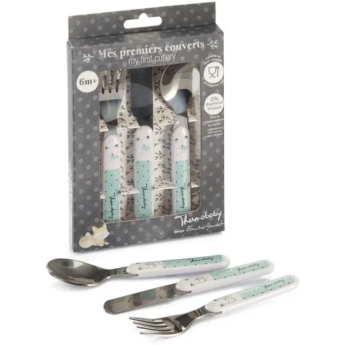 Thermobaby - Pack Repas Enfant en Inox sans BPA - Gobelet, Bol, Assiette Creuse et Set de Couverts - Pour Crèche, Maison ou Sortie - Sain et Durable