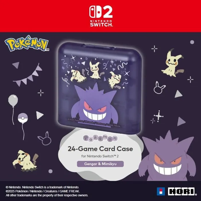 Hori Boîtier de rangement rigide 24 jeux Nintendo Switch 2 - Motif Pokémon Gengar (Ectoplasma & Mimiqui) - Compatible Nintendo Switch - Licence officielle