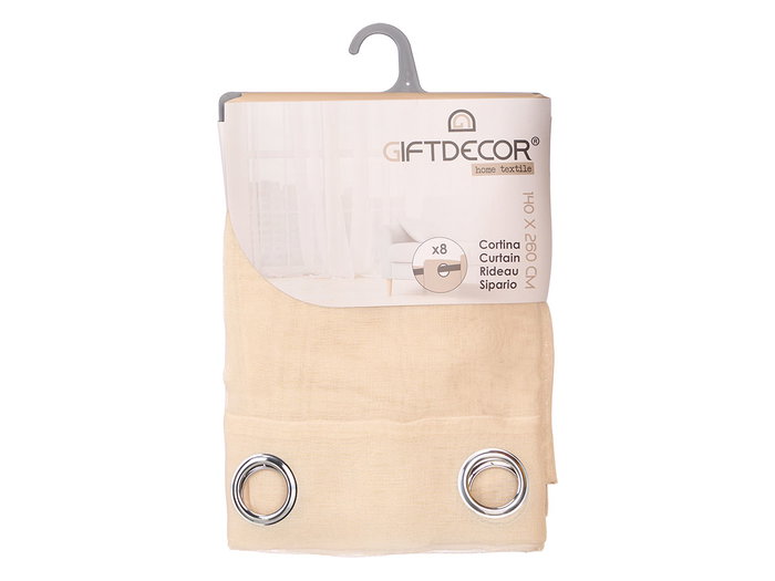 Giftdecor Cortina Visillo Naturelle 140x260 cm en Polyester Beige pour Fenêtre (Set de 6)