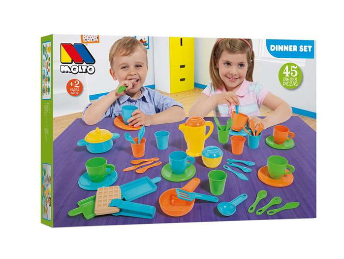 Molto Caisse de ménage pour cuisines avec 45 pièces, jeu de dîner en mousse