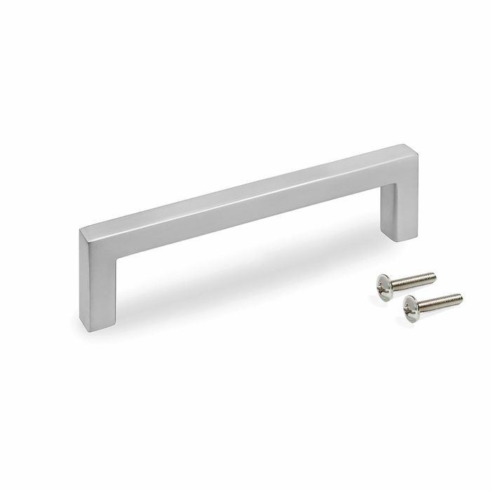 Emuca Lot de 5 poignées pour meubles Habana, L136mm, entraxe 128mm, Zamak, Nickel satiné