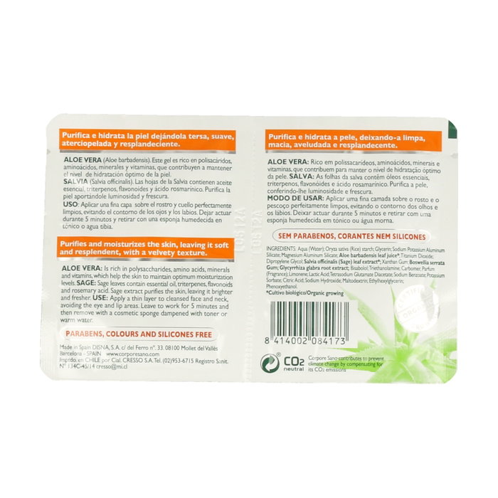 Corpore Sano Mascarilla Facial Bio Aloe Vera y Salvia (2 sachets de 7,5 ml)