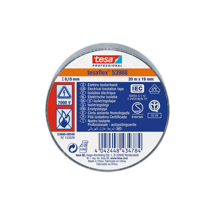 Tesa Cinta aislante homologée grise 19 mm x 20 m Tesa Cinta aislante homologée grise 19 mm x 20 m