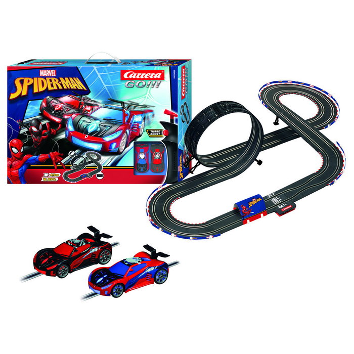 CARRERA Circuit de courses Spiderman Marvel Carrera GO!!! Jeu de voitures +6 ans Piste 4,9m avec transformateur et régulateur 2 vitesses