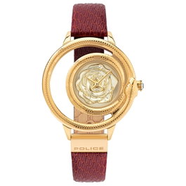 Police PEWLA2008302 - Montre femme avec bracelet cuir rouge et boîtier doré