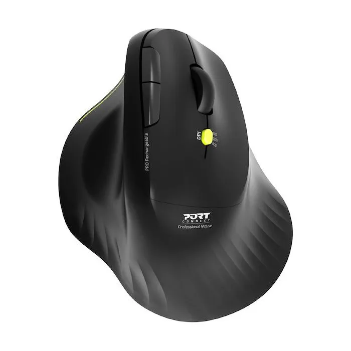 Port Designs Souris sans fil ERGO 910200 Bluetooth 2.4 GHz Rechargeable Ergonomique Clics Silencieux Compatibilité Universelle Noir