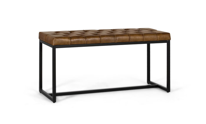 GINER Y COLOMER Banquette avec assise en cuir capitonné marron et pieds en fer noir GINER Y COLOMER Banquette avec assise en cuir capitonné marron et pieds en fer noir