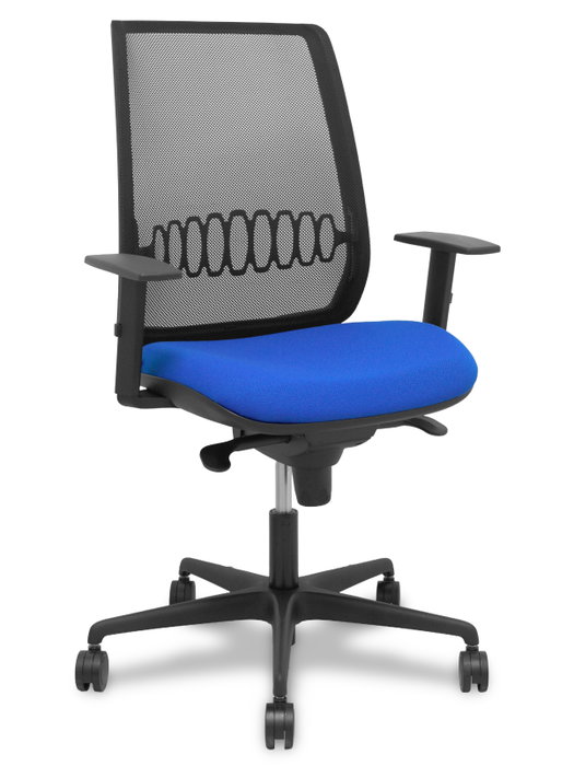 Chaise Alares Synchro 5 positions tissu Bleu Maille Noir Base en nylon noir Accoudoir 1D Sans appui-tête Roulettes 65mm nylon Chaise Alares Synchro 5 positions tissu Bleu Maille Noir Base en nylon noir Accoudoir 1D Sans appui-tête Roulettes 65mm nylon