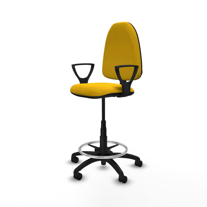 Tabouret Aýna taburete Contact permament de base Tissu Jaune Structure polyamide noire Accoudoirs fixes Sans appui-tête Roulettes en nylon 50 mm