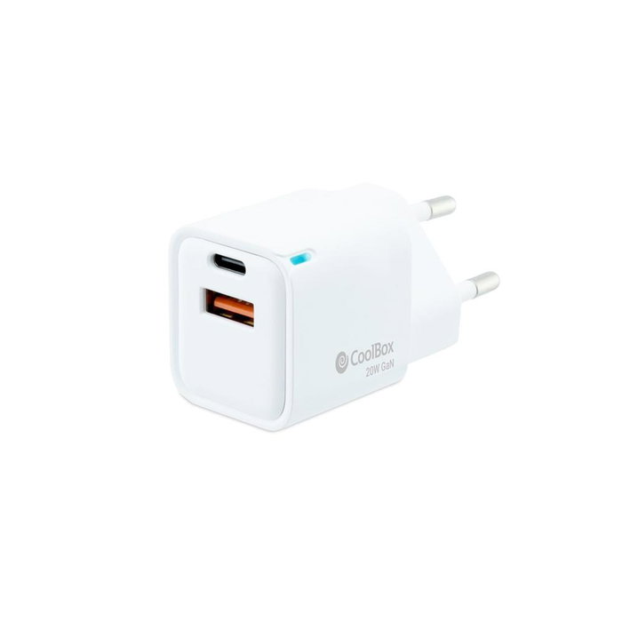 Coolbox Chargeur mural USB 20W GaN avec USB-C et USB-A pour smartphones et tablettes Coolbox Chargeur mural USB 20W GaN avec USB-C et USB-A pour smartphones et tablettes
