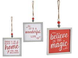 Krist+ Décoration de Noël assortie 15 cm MDF blanc et rouge (Set de 12)