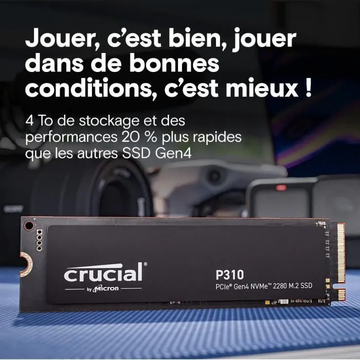 Crucial P310 CT4000P310SSD8 - SSD interne 4 To PCIe Gen4 NVMe M.2 - Vitesse de lecture jusqu'a 7100 Mo/s - Compatible PS5