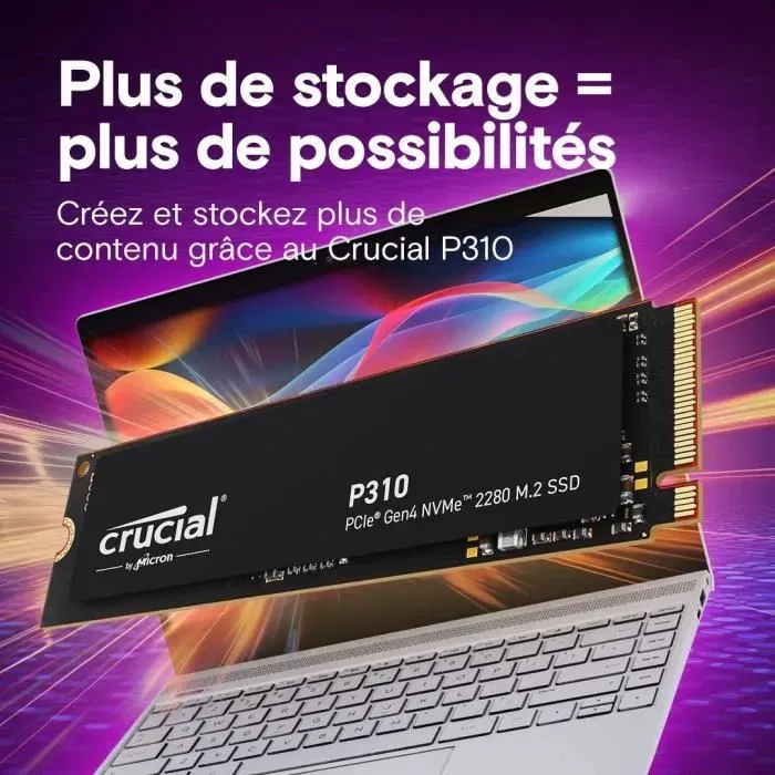 Crucial P310 CT4000P310SSD8 - SSD interne 4 To PCIe Gen4 NVMe M.2 - Vitesse de lecture jusqu'a 7100 Mo/s - Compatible PS5