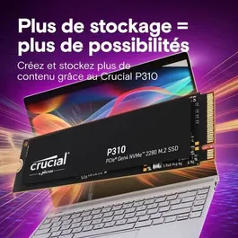 Crucial P310 CT4000P310SSD8 - SSD interne 4 To PCIe Gen4 NVMe M.2 - Vitesse de lecture jusqu'a 7100 Mo/s - Compatible PS5