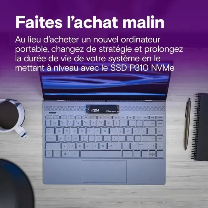 Crucial P310 CT4000P310SSD8 - SSD interne 4 To PCIe Gen4 NVMe M.2 - Vitesse de lecture jusqu'a 7100 Mo/s - Compatible PS5