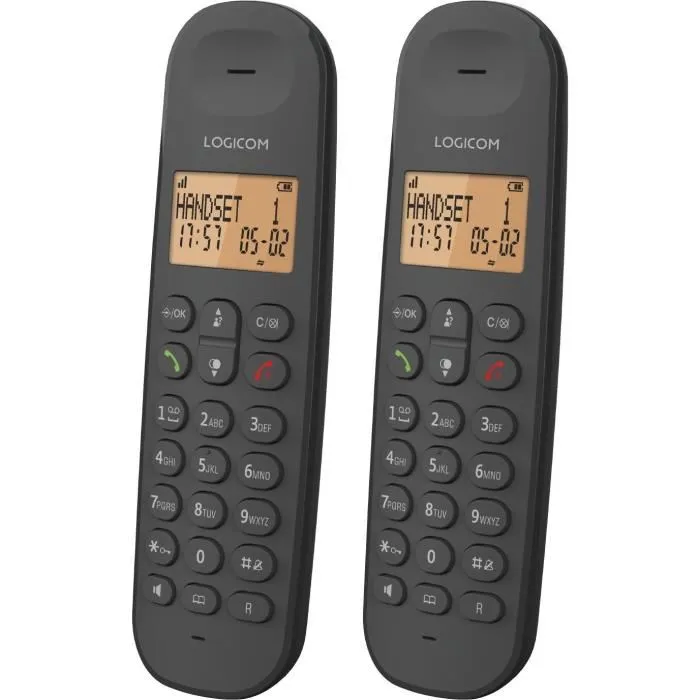 Logicom DECT ILOA 255T DUO Téléphone fixe sans fil avec répondeur, Noir, 5 combinés, autonomie 7h, sonnerie 5 niveaux