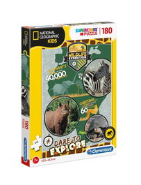 Clementoni National Geographic Kids Puzzle Expédition Faunique, 180 pièces, pour enfants de 7 ans et plus, unisexe