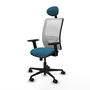 Chaise Zulema Synchro 3 positions tissu Vert pétrole Maille Blanc Base en nylon noir Accoudoir 2D Appui-tête Roulettes 65mm nylon