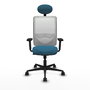 Chaise Zulema Synchro 3 positions tissu Vert pétrole Maille Blanc Base en nylon noir Accoudoir 2D Appui-tête Roulettes 65mm nylon