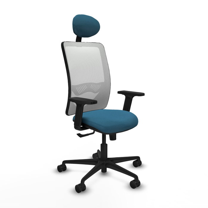 Chaise Zulema Synchro 3 positions tissu Vert pétrole Maille Blanc Base en nylon noir Accoudoir 2D Appui-tête Roulettes 65mm nylon Chaise Zulema Synchro 3 positions tissu Vert pétrole Maille Blanc Base en nylon noir Accoudoir 2D Appui-tête Roulettes 65mm nylon