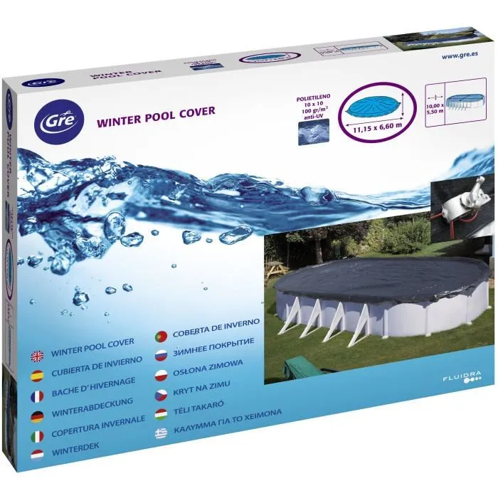 GRE - Bâche d'hivernage pour piscine hors-sol ovale 6.1 x 3.75 m - 180g/m² - Protection contre les feuilles et débris