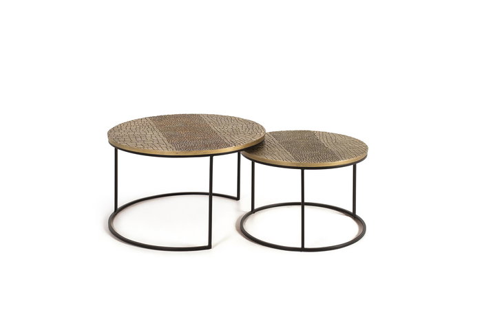 GINER Y COLOMER - Tables gigognes de salon en fer et aluminium - Set de 2 tables (Ø45x76 cm et 40x60x60 cm) - Couleur noir et bronze GINER Y COLOMER - Tables gigognes de salon en fer et aluminium - Set de 2 tables (Ø45x76 cm et 40x60x60 cm) - Couleur noir et bronze