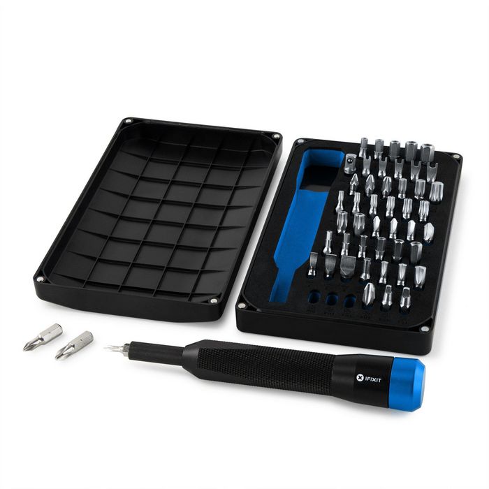 iFixit Kit de tournevis de précision avec 48 embouts, manche en aluminium 1/4", acier, tête pivotante et plateau de tri magnétique iFixit Kit de tournevis de précision avec 48 embouts, manche en aluminium 1/4", acier, tête pivotante et plateau de tri magnétique