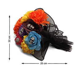Bouquet de Fleurs Multicolores avec Crânes 22x22x25 cm pour le Jour des Morts, Décoration Mexicaine pour Autel et Fête Thématique