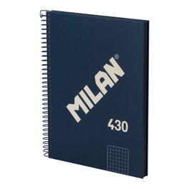 Milan Cahier A5 à spirale, couverture rigide, 80 feuilles quadrillées, bleu