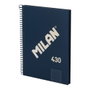 Milan Cahier A5 à spirale, couverture rigide, 80 feuilles quadrillées, bleu