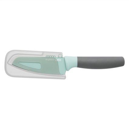 Leo 3950107 Couteau de cuisine pour légumes vert avec éplucheur, 11 cm, lame antiadhésive, manche ergonomique et gaine de protection