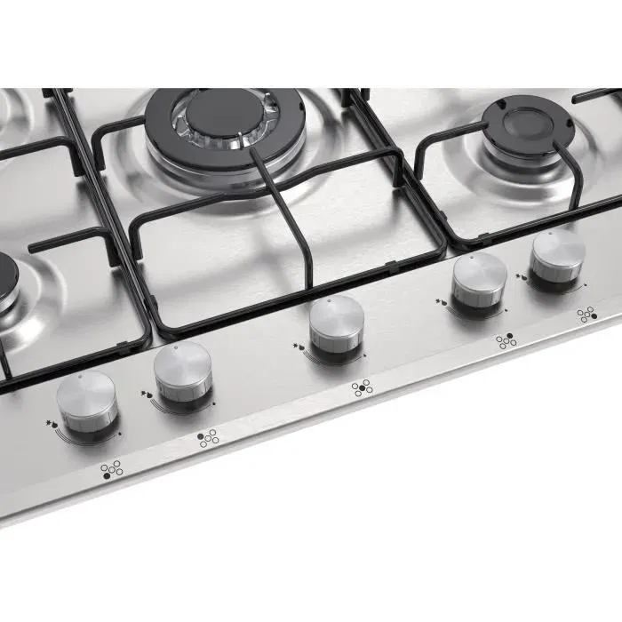 Continental Edison - Table de cuisson gaz 5 foyers dont 1 triple couronne, acier inoxydable, allumage automatique, 70x51.5 cm Continental Edison - Table de cuisson gaz 5 foyers dont 1 triple couronne, acier inoxydable, allumage automatique, 70x51.5 cm