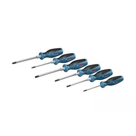 Bosch Professional Set de 6 tournevis plats robustes avec tiges métalliques haute qualité et poignée softgrip ergonomique pour vissage et dévissage