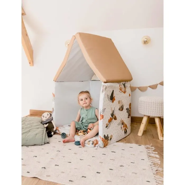 Tineo Amazonie 5en1 - Tapis d'éveil évolutif maxi format multifonction pliable en matelas, pouf, tunnel ou cabane - 120x180x5 cm