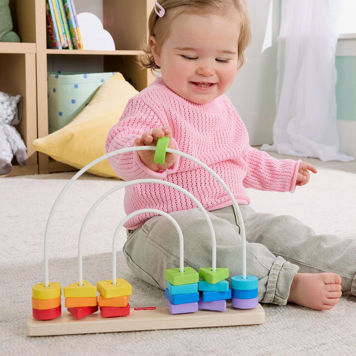 Fisher-Price Abaque en Bois Éducatif, 21 Perles de Couleurs et Formes, Jouet pour Apprendre à Compter et Motricité Fine, Dès 3 Ans - Réf. Jfg15